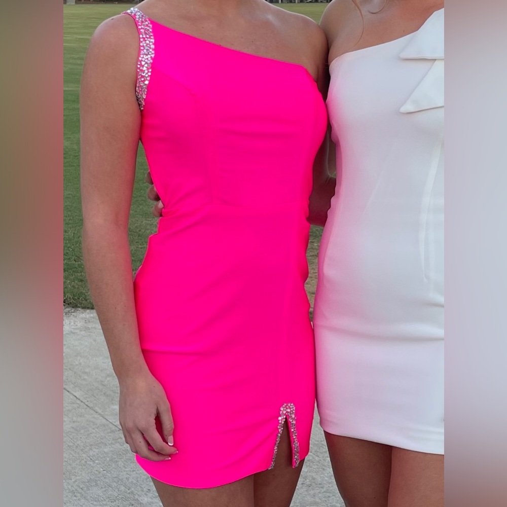 Pink One-Shoulder Dress with Embellished Straps